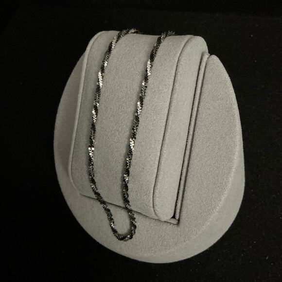 NEW- Made in Italy-Black Rhodium & 925 Sterling Silver Twisted Rock 10in Anklet - Picture 2 of 8